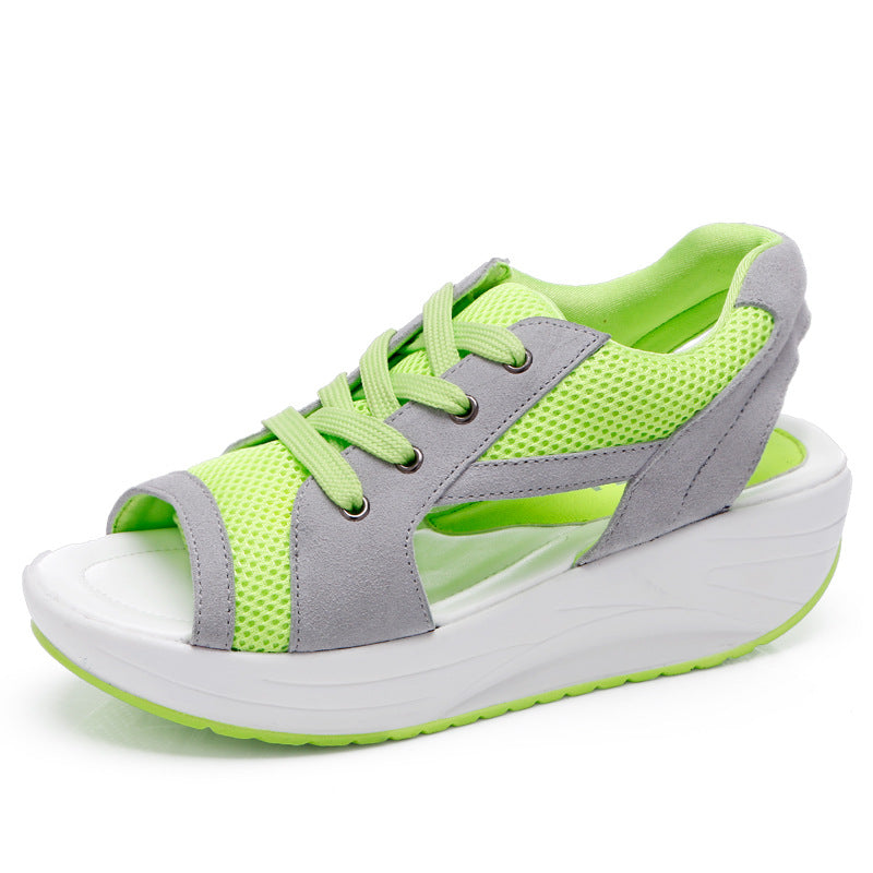 2023 New Contrast Paneled Cutout Lace-up Muffin Sandals