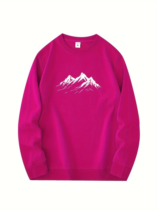 Warm Mens Fleece Sweatshirt with Mountain Graphic
