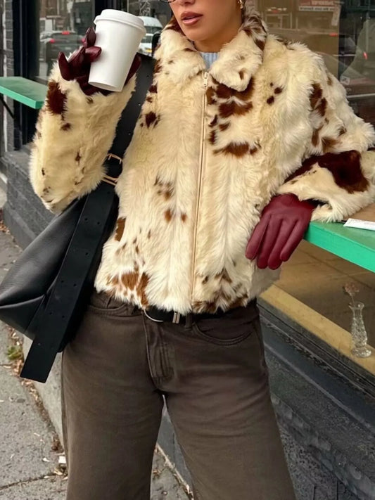 Faux Fur Zipper Short Parka Jacket - OutfitLondon