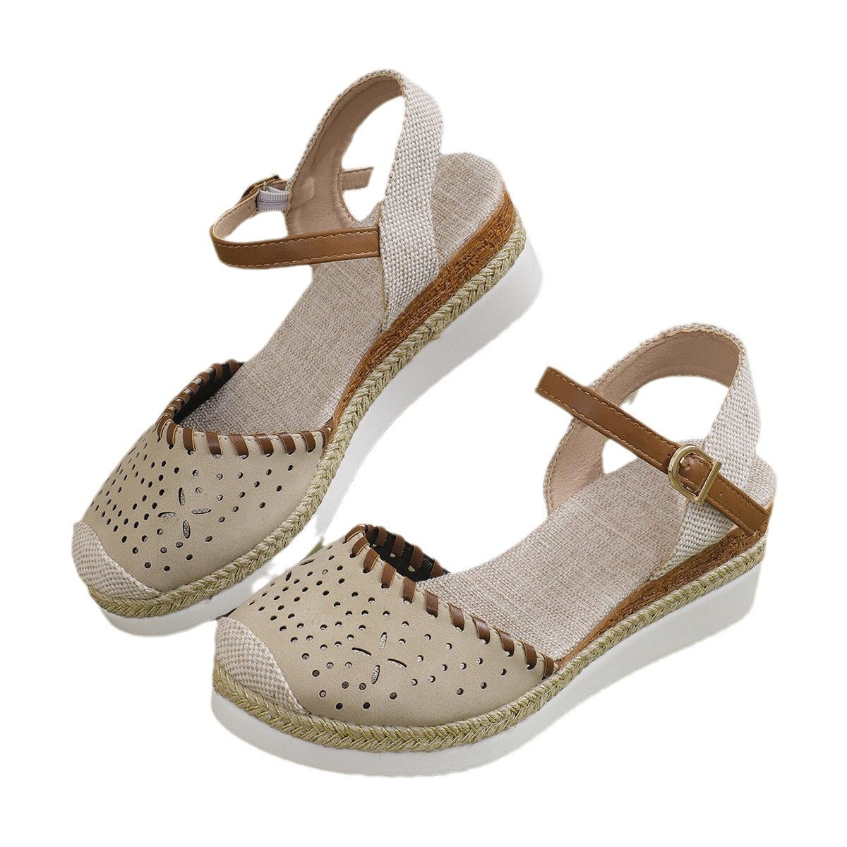 Women's Closed-Toe Espadrilles with Ankle Strap and Wedge Sole