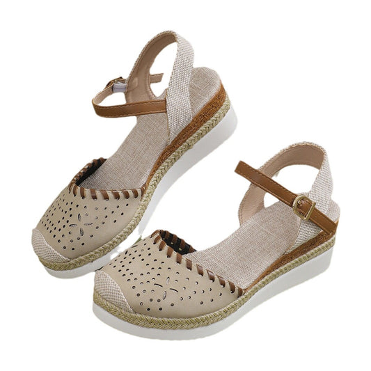 Women's Closed-Toe Espadrilles with Ankle Strap and Wedge Sole