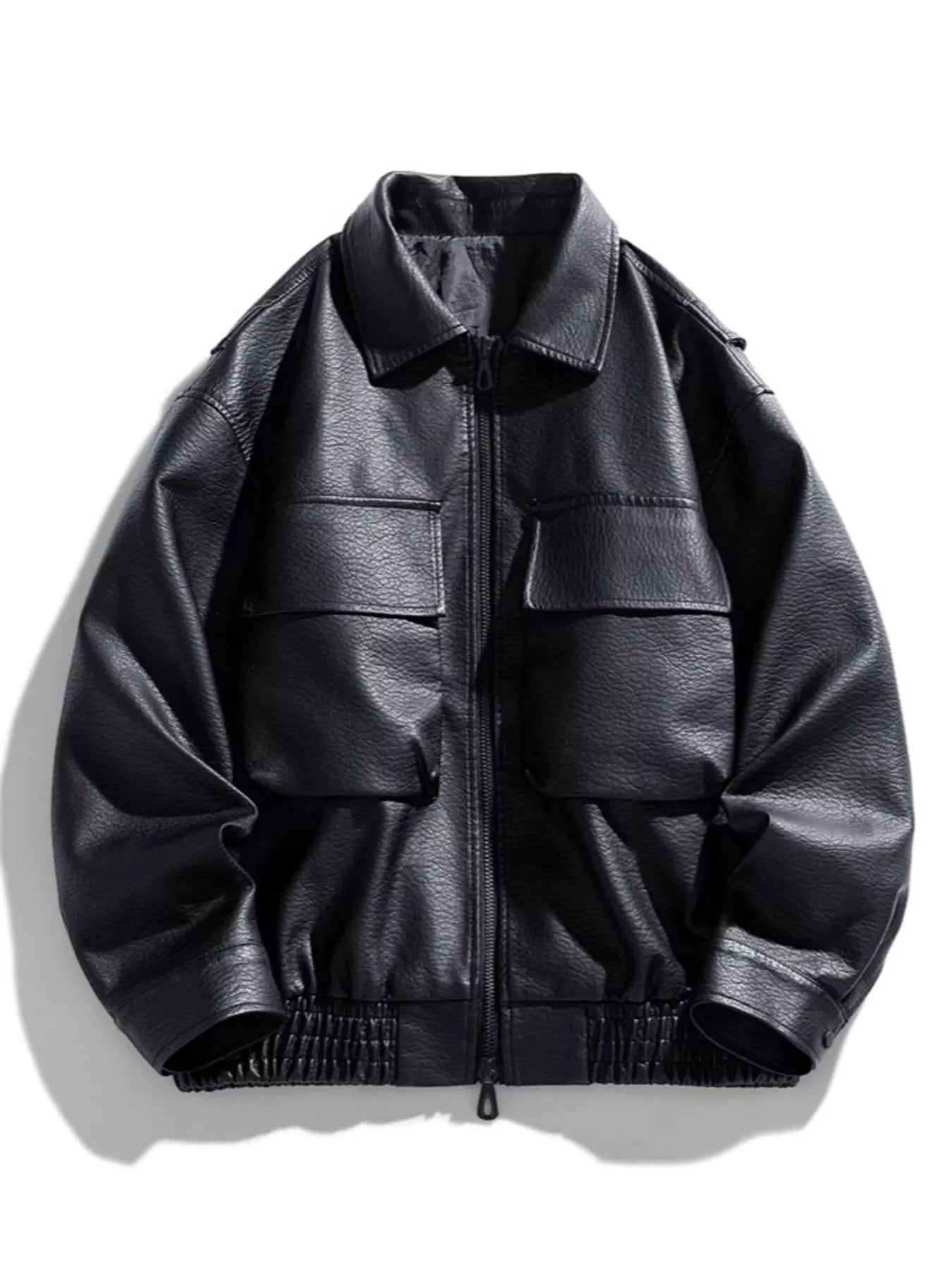 Large Faux Leather Aviator Jacket - OutfitLondon