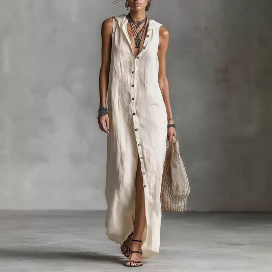 Women's Casual Hooded Sleeveless Maxi Dress