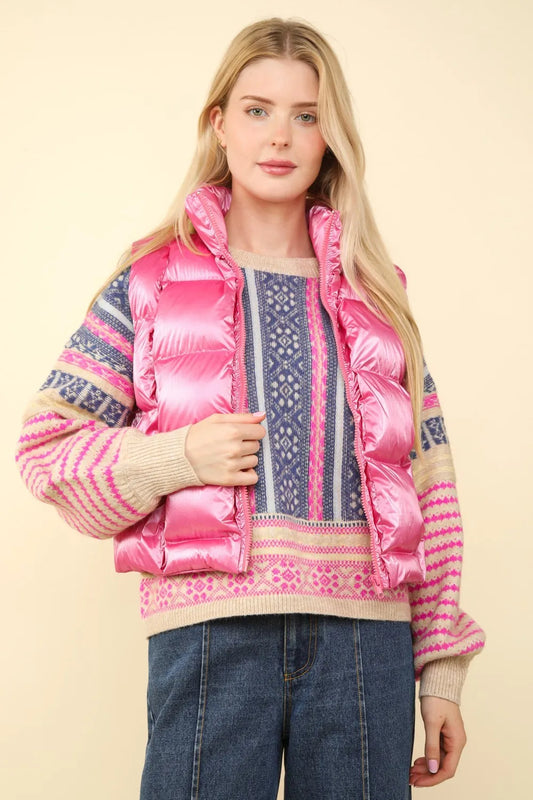 Shiny Metallic Insulated Vest for Ladies - OutfitLondon