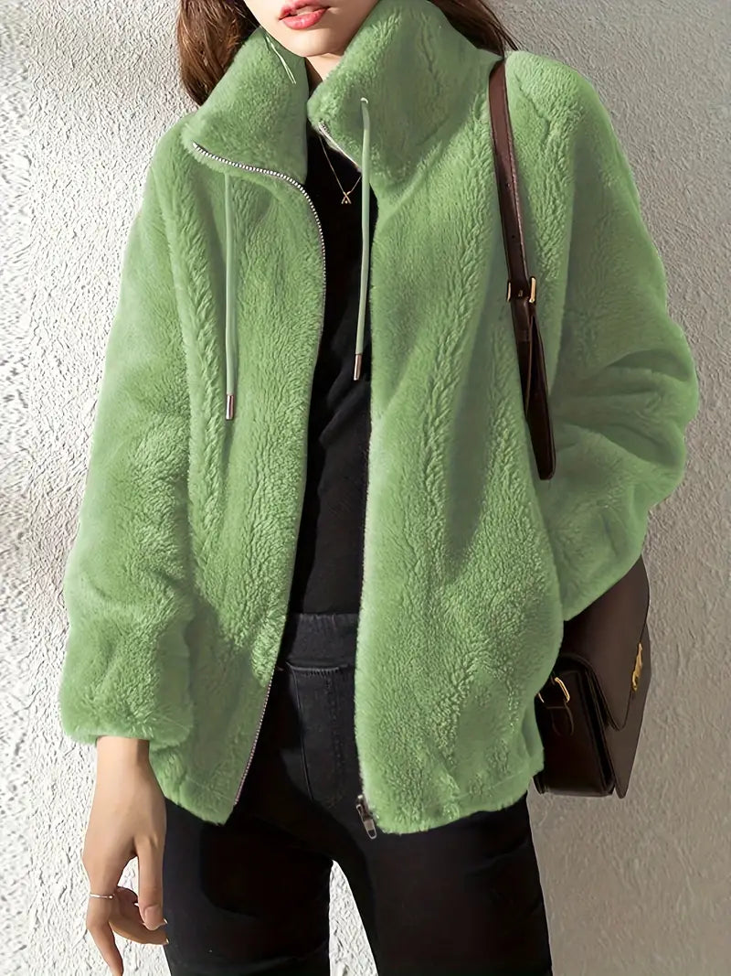 Red Plush Teddy Coat with Fuzzy Inner Lining