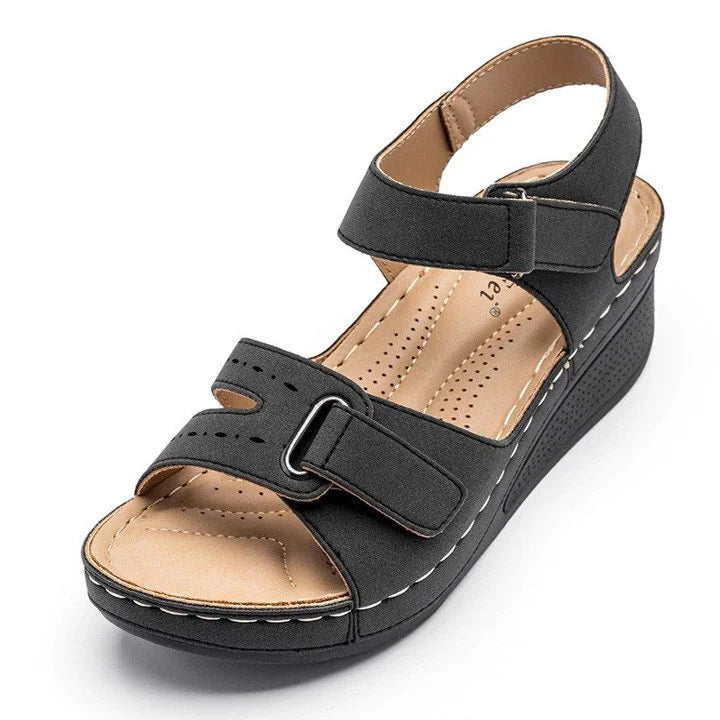 Orthopedic Wedge Velcro Leather Sandals For Women Casual Breathable Hollow Out