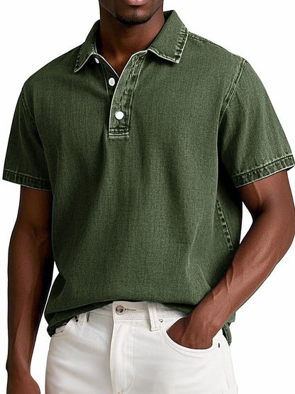 Men's Vintage Cotton Short Sleeve Lapel Polo Shirt
