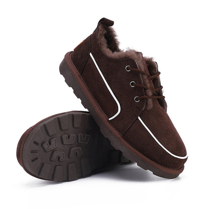 Flat Lace Up Snow Boots Warm Faux Fur Lined Loafer Shoes