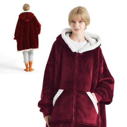 Plush Fleece Wearable Blanket Hoodie - Warm Zip Up