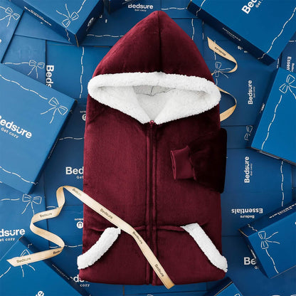 Plush Fleece Wearable Blanket Hoodie - Warm Zip Up