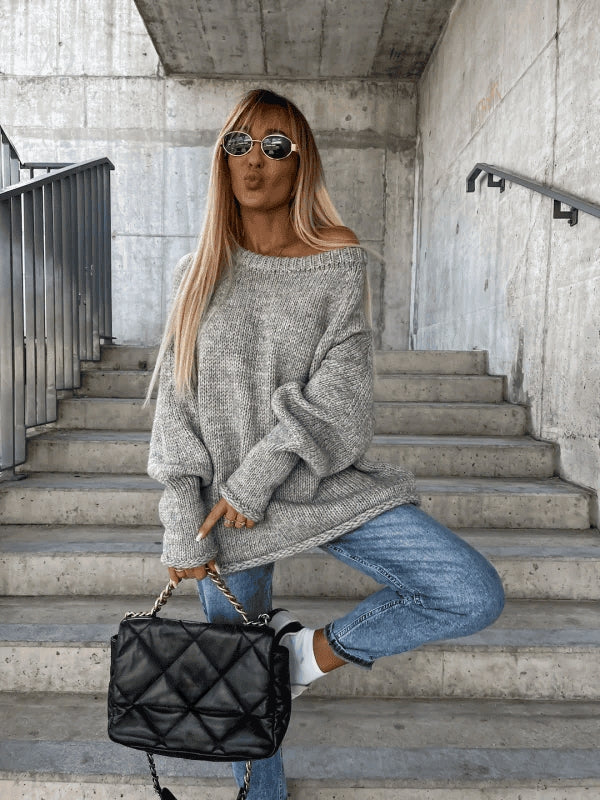 Relaxed Fit Women's Off Shoulder Sweater