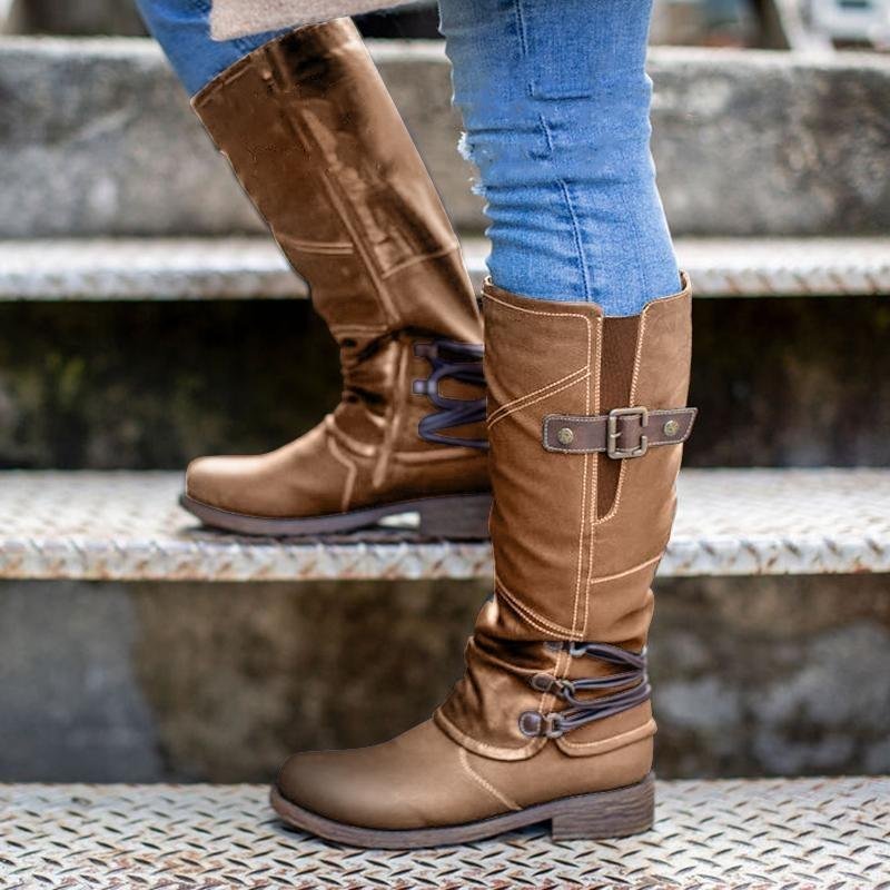 Women’s Vintage Leather Zipper High Snow Boots