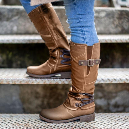 Women’s Vintage Leather Zipper High Snow Boots