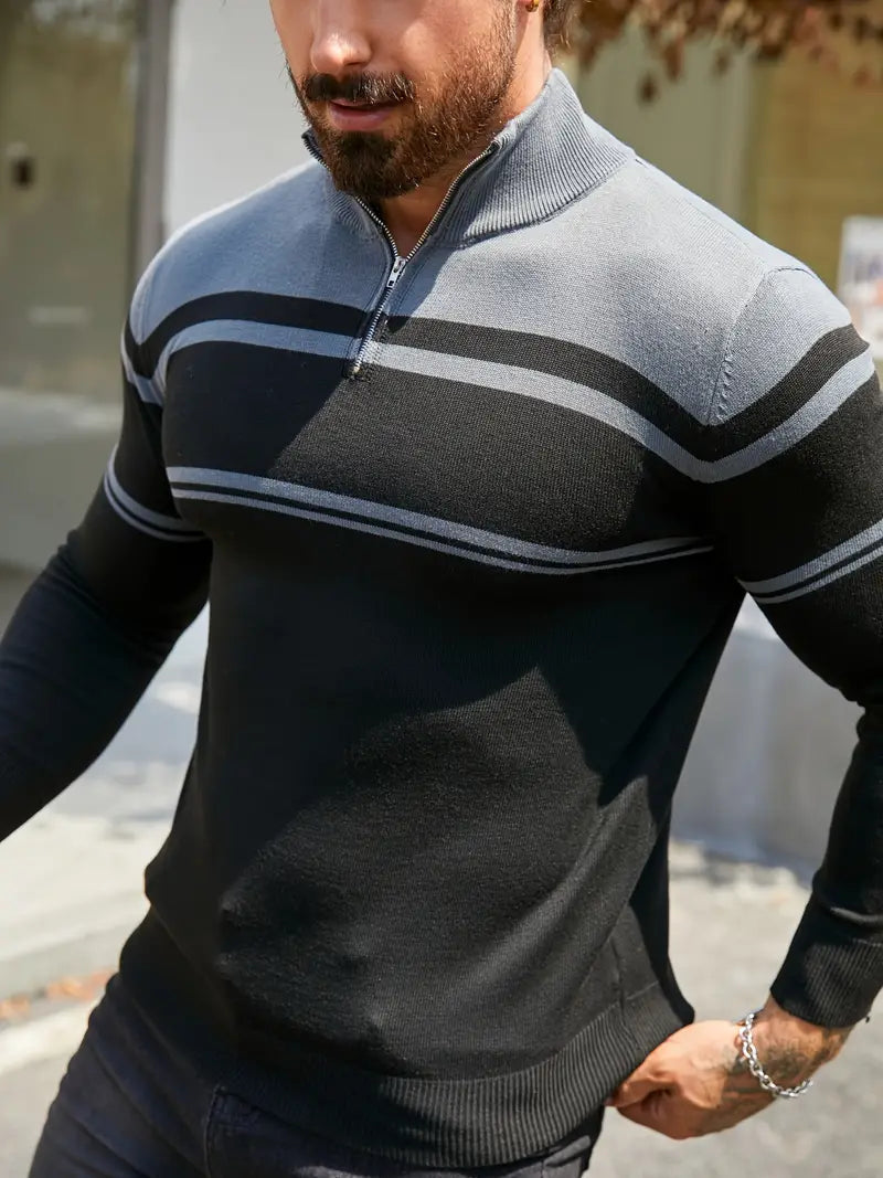 Classic Dark Blue Quarter Zip Sweater - OutfitLondon
