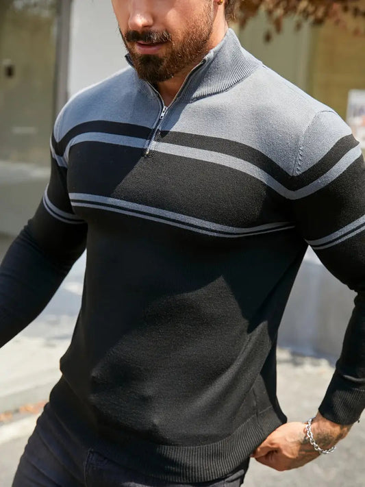 Classic Dark Blue Quarter Zip Sweater - OutfitLondon