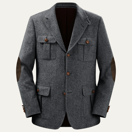 Classic Mens Wool Blazer Jacket with Leather Patches - OutfitLondon