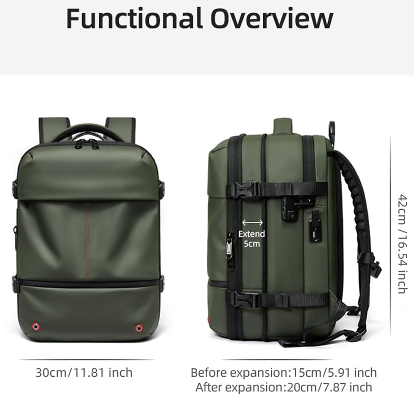 Large Water Resistant Travel Backpack with Compression