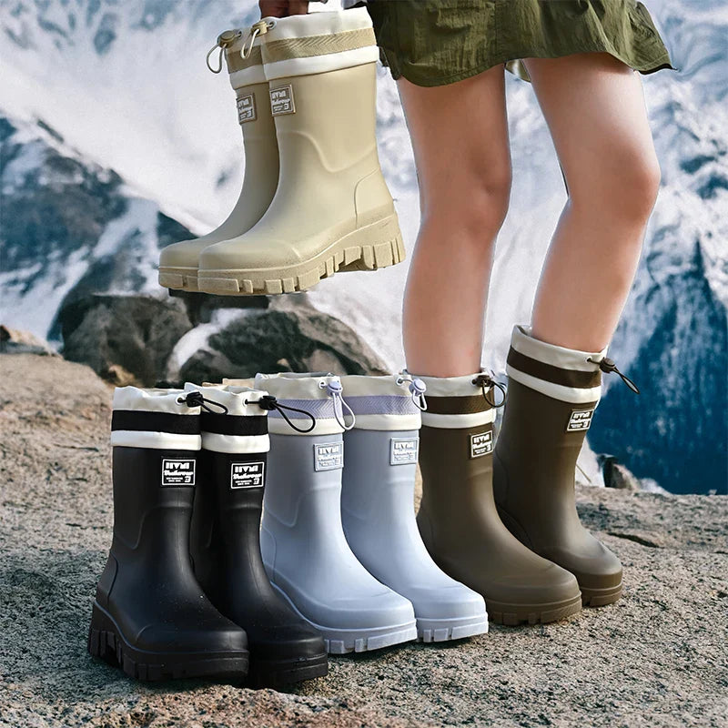 Rain Boots for Autumn - Retro Waterproof Rubber Boots with Non-Slip Sole for Women