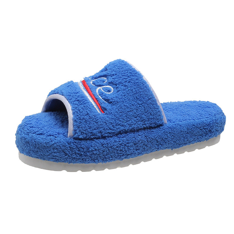 Warm Open Toe Flat Furry Slippers Cozy Slide Shoes