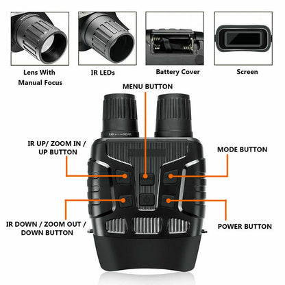 Digital Night Vision Infrared Binoculars w/ 4x HD Zoom Optics & Photos Videos with Audio