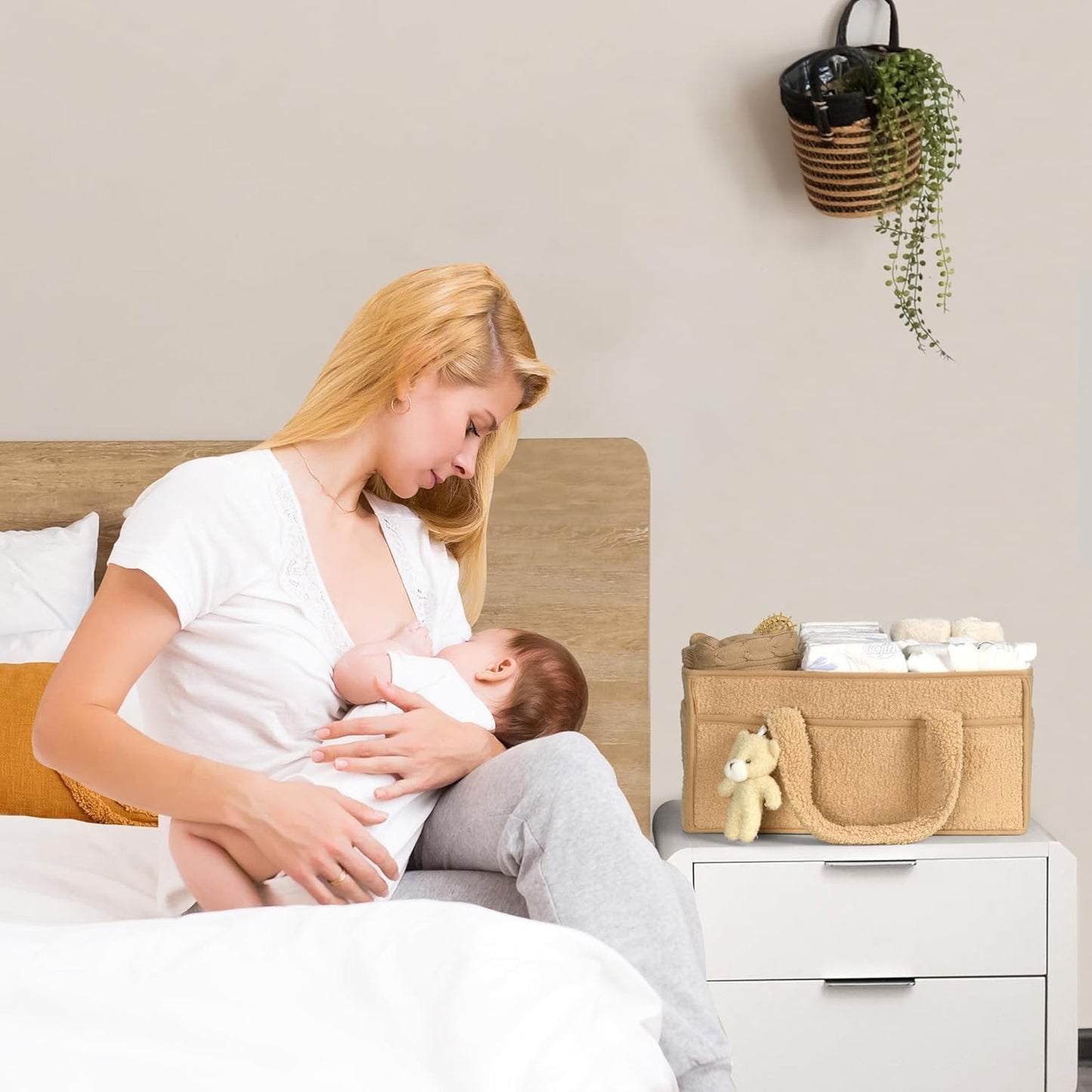 Soft Baby Diaper Storage Basket with Pockets