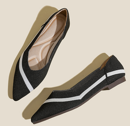 Comfortable Classy Knit Cap Toe Flats-Black and White