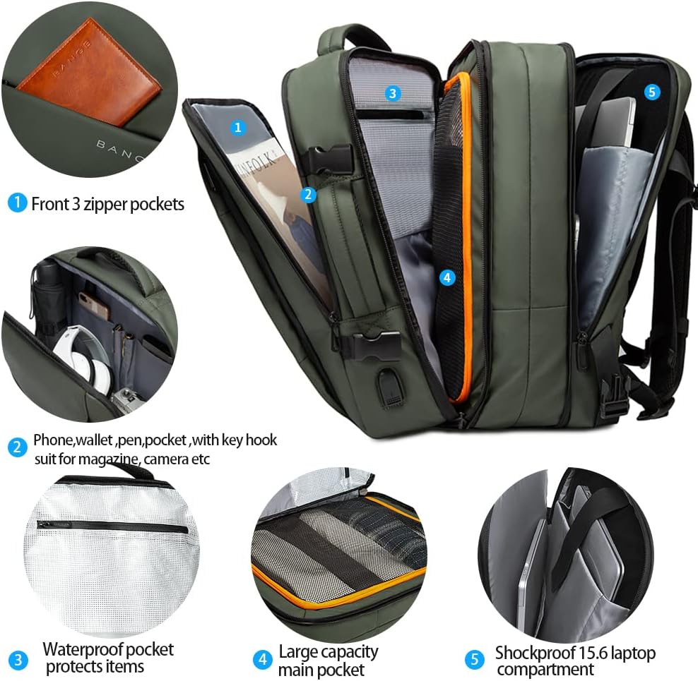 Spacious 26-45L Water Resistant Hiking Rucksack with Laptop Compartment