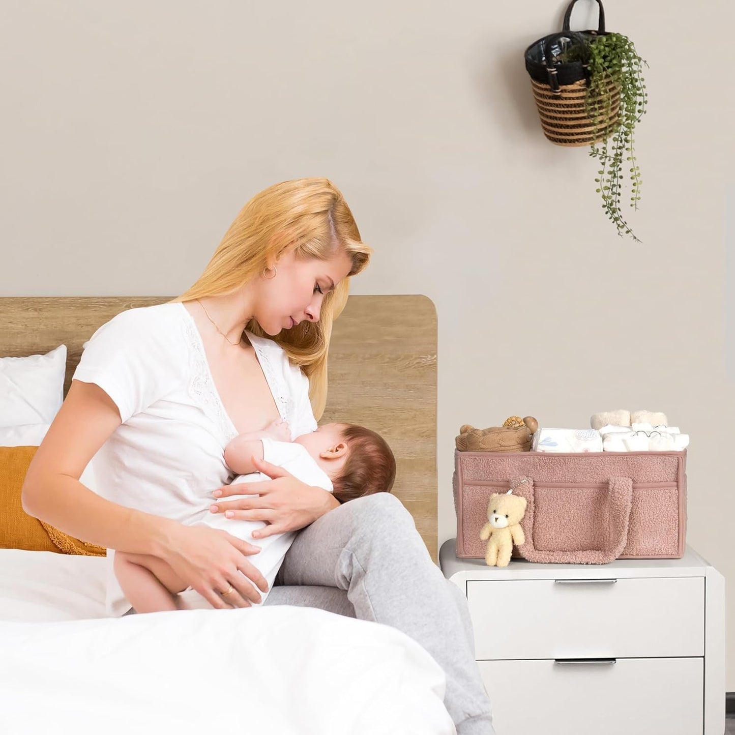 Soft Baby Diaper Storage Basket with Pockets