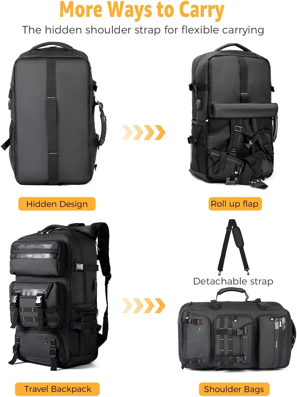 Large Water Resistant Convertible Travel Rucksack with Laptop Sleeve