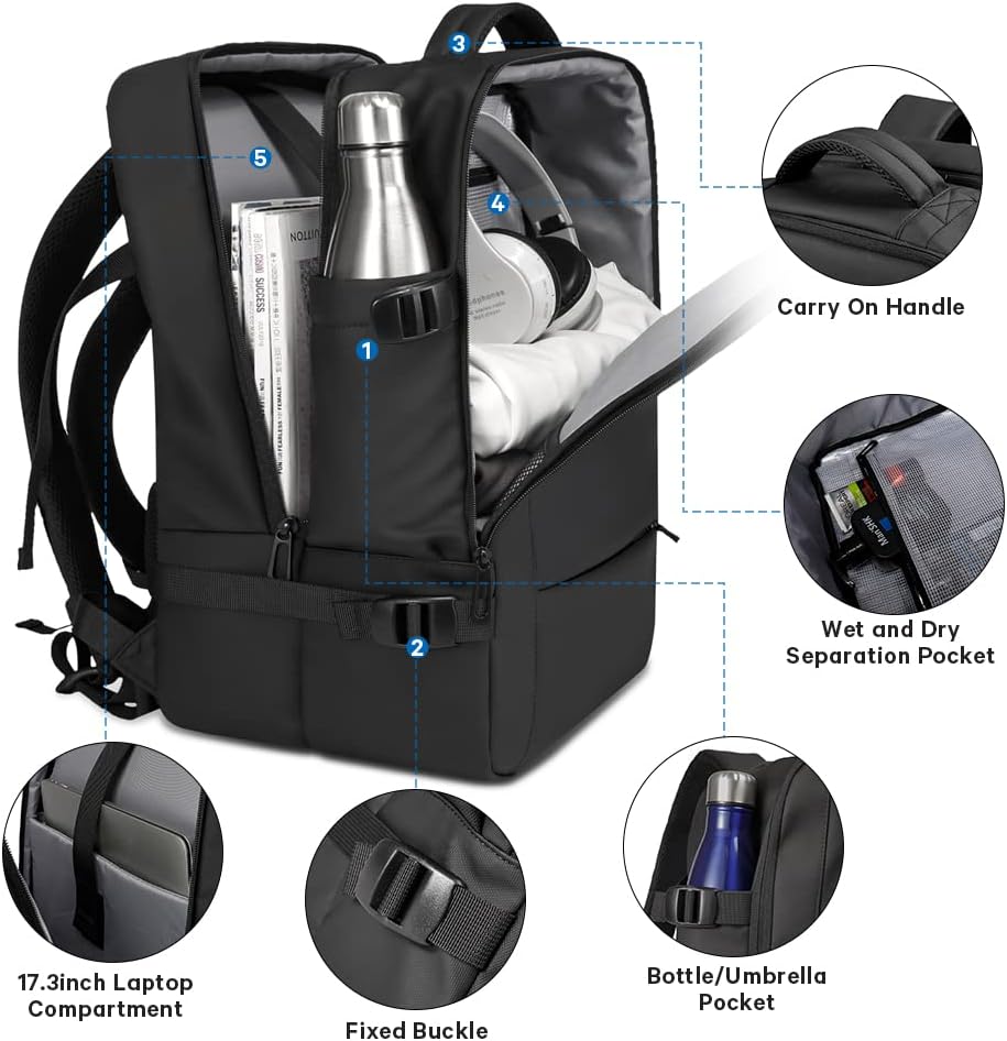 Spacious 26-45L Water Resistant Hiking Rucksack with Laptop Compartment