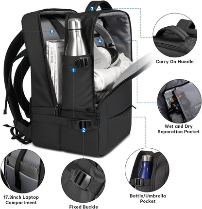 Spacious 26-45L Water Resistant Hiking Rucksack with Laptop Compartment