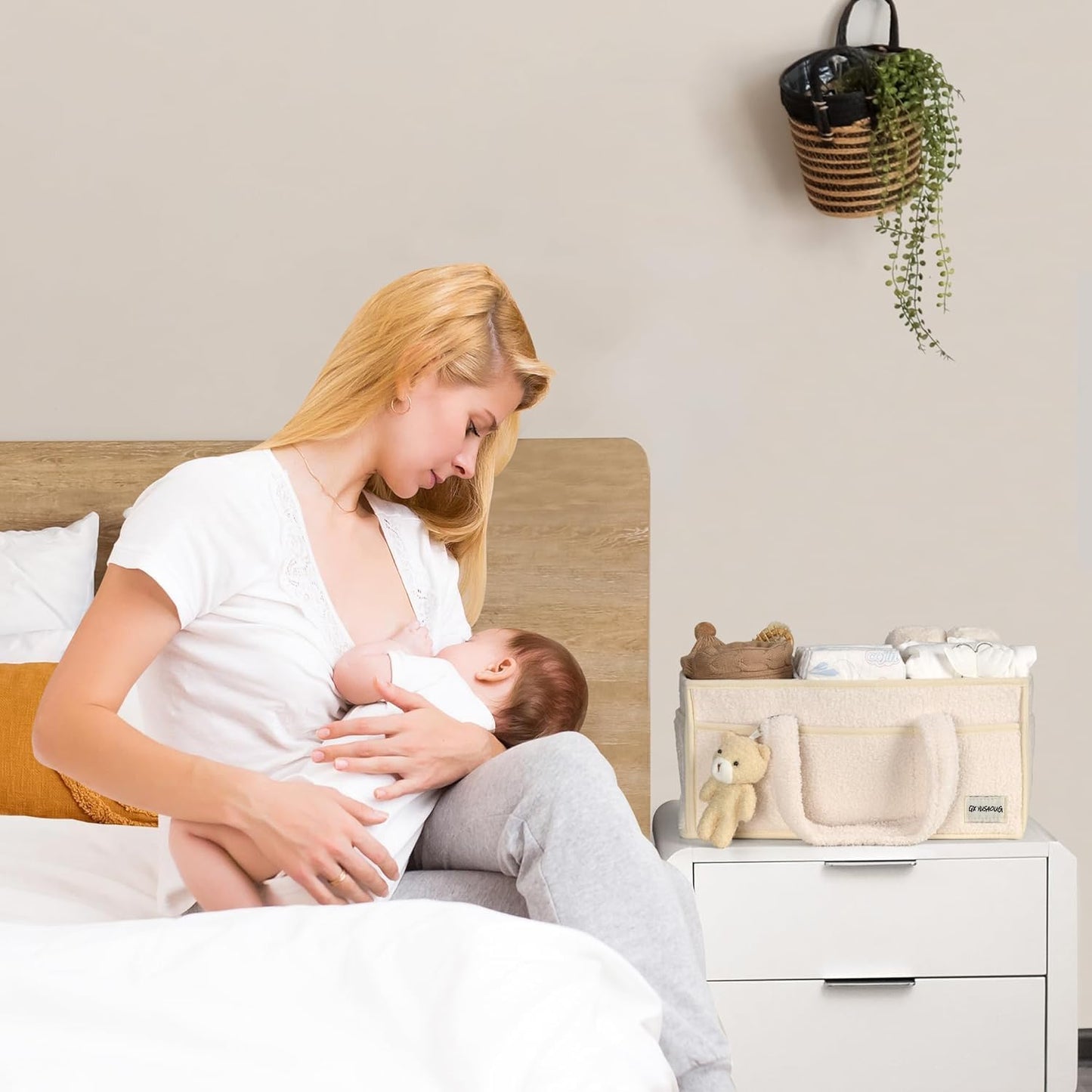 Soft Baby Diaper Storage Basket with Pockets