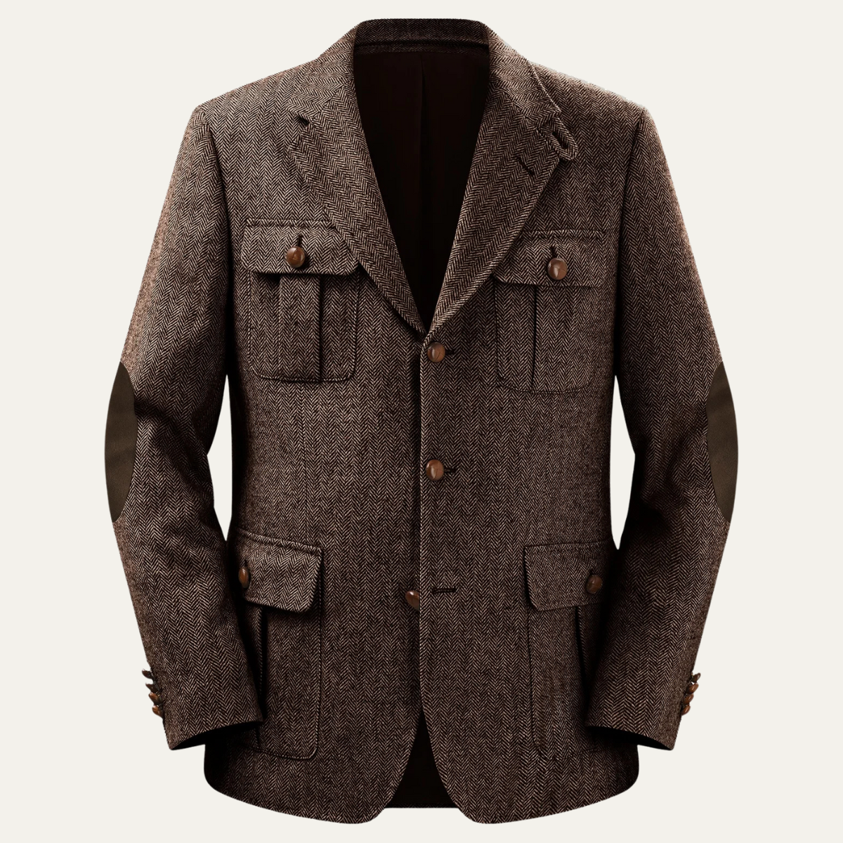 Classic Mens Wool Blazer Jacket with Leather Patches