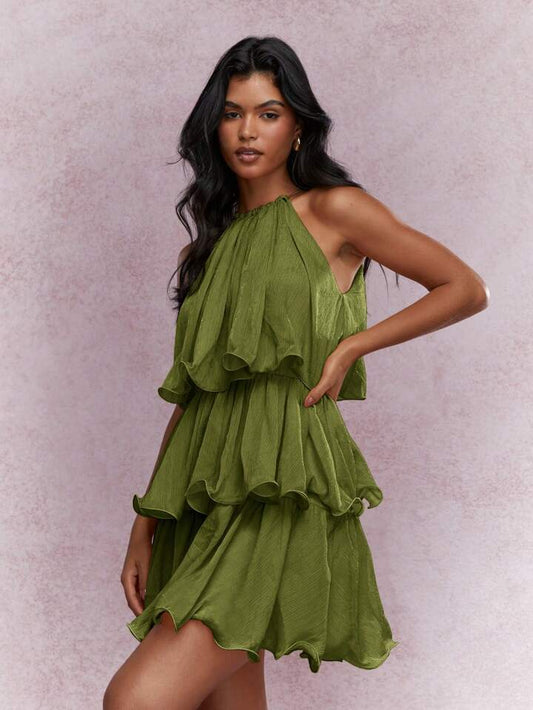 Women's Elegant Sleeveless Ruffled Midi Dress