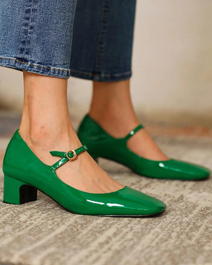 Square Toe Mary Jane Shoes Women's Vintage Chunky Heels