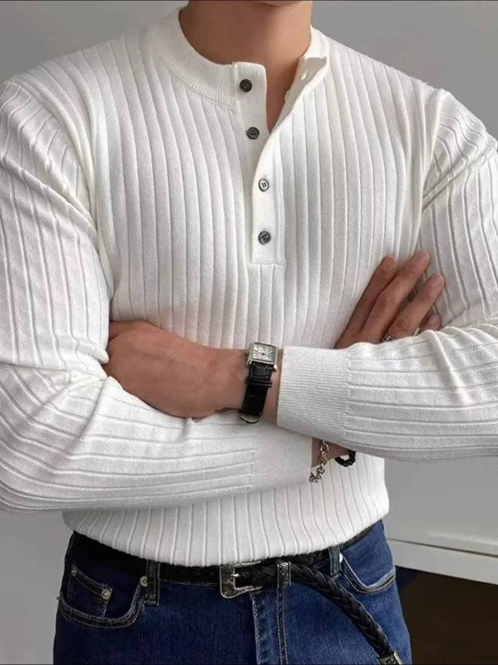 Rugged Knit Crew Neck Mens Sweater