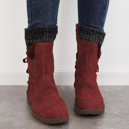 Waterproof Suede Block Heel Ankle Boots Side Zipper Booties