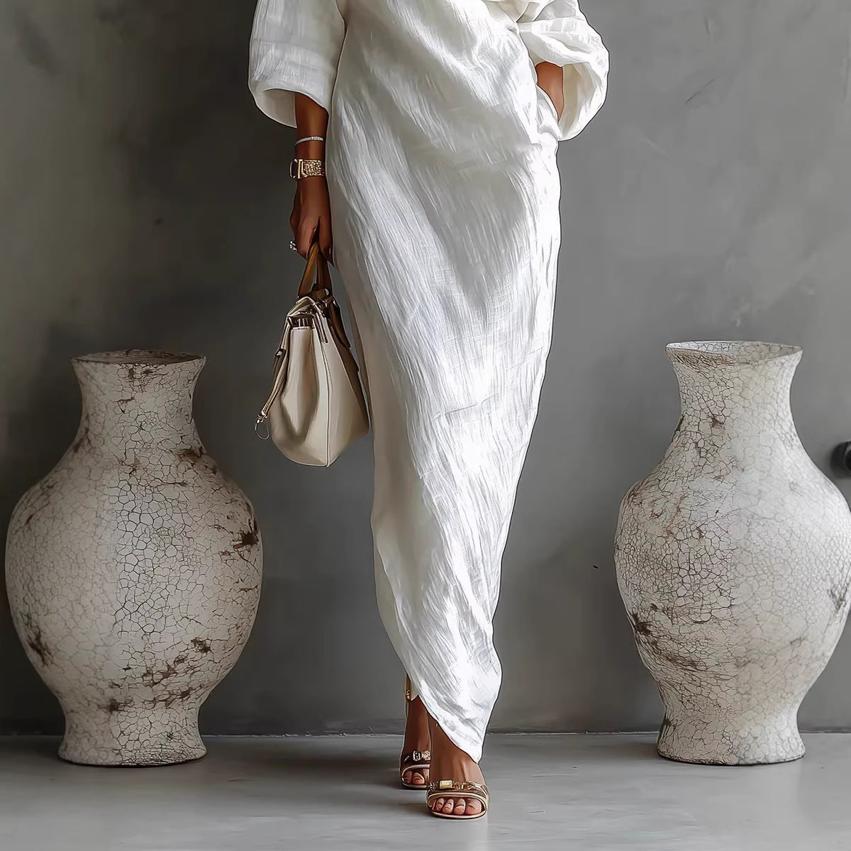 Women's Elegant Off-Shoulder Long Cotton Dress