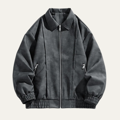 Men's Slim Fit Suede Leather Bomber Jacket - OutfitLondon
