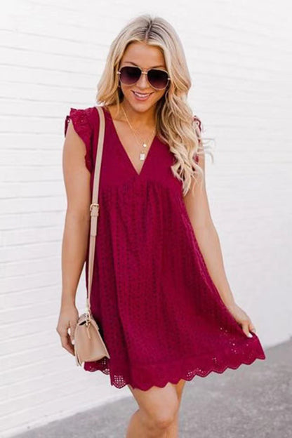 Women's Elegant Lace V-Neck Cutout Summer Dress