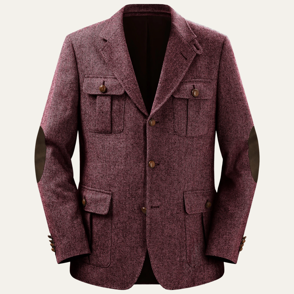 Classic Mens Wool Blazer Jacket with Leather Patches