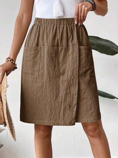 Women's Casual Cotton Pocket Pants with Elastic Waistband