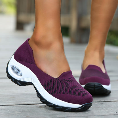 Women's Fly-Woven Fabric Athletic Low Heel Sneakers