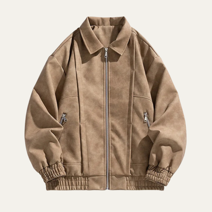 Men's Slim Fit Suede Leather Bomber Jacket