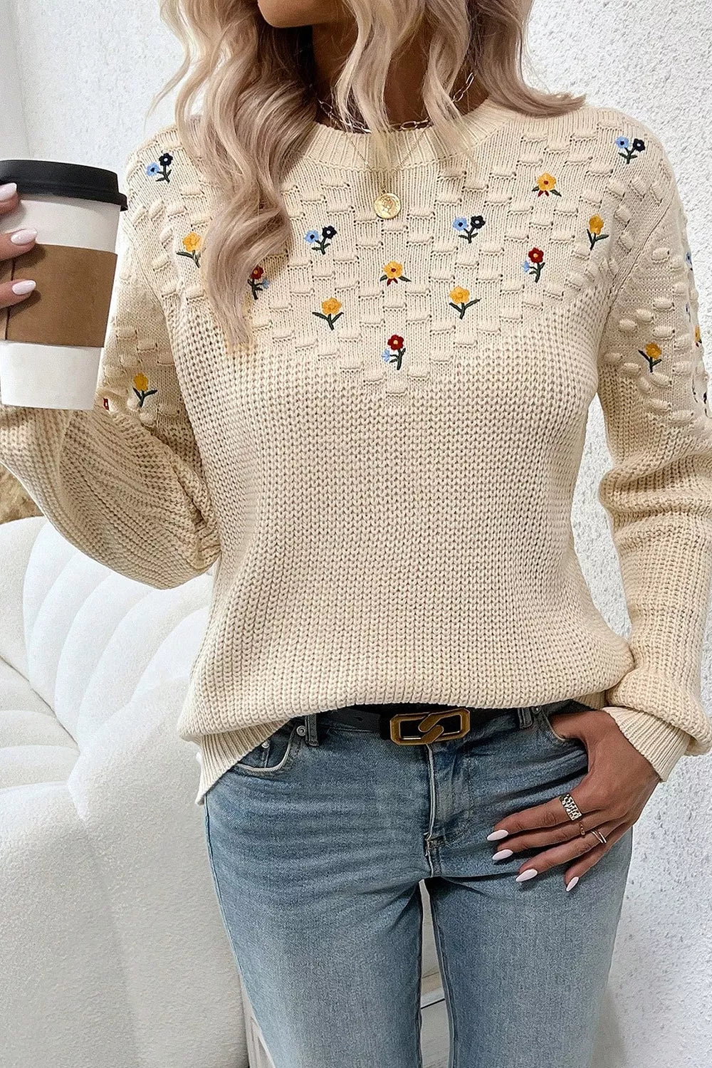 Colorful Design Crew Neck Sweater