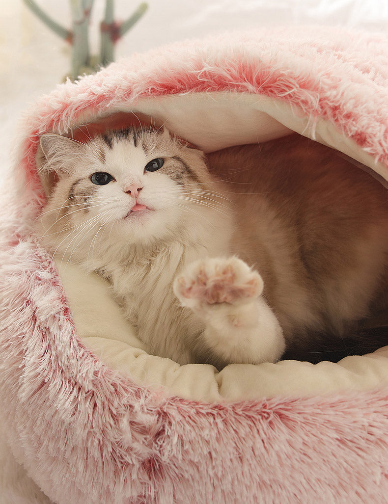 Fluffy Plush Cave Cat Bed