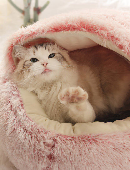 Fluffy Plush Cave Cat Bed