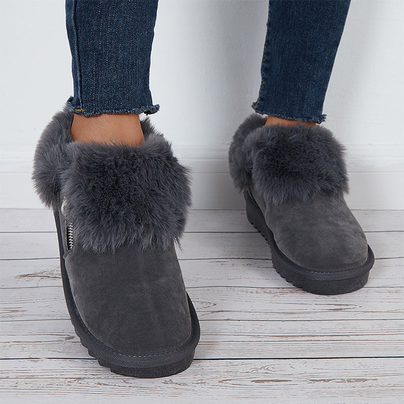 Plush Flats Slip on Snow Boots Faux Fur Lined Loafer Shoes