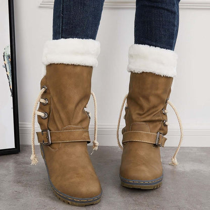 Mid Calf Winter Pull on Booties Mid Knee High Snow Boots