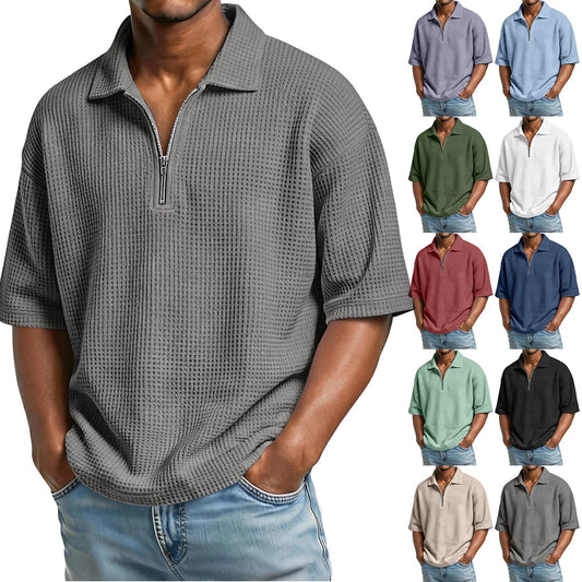 Men's Casual Waffle-Weave Short Sleeve Polo Shirt